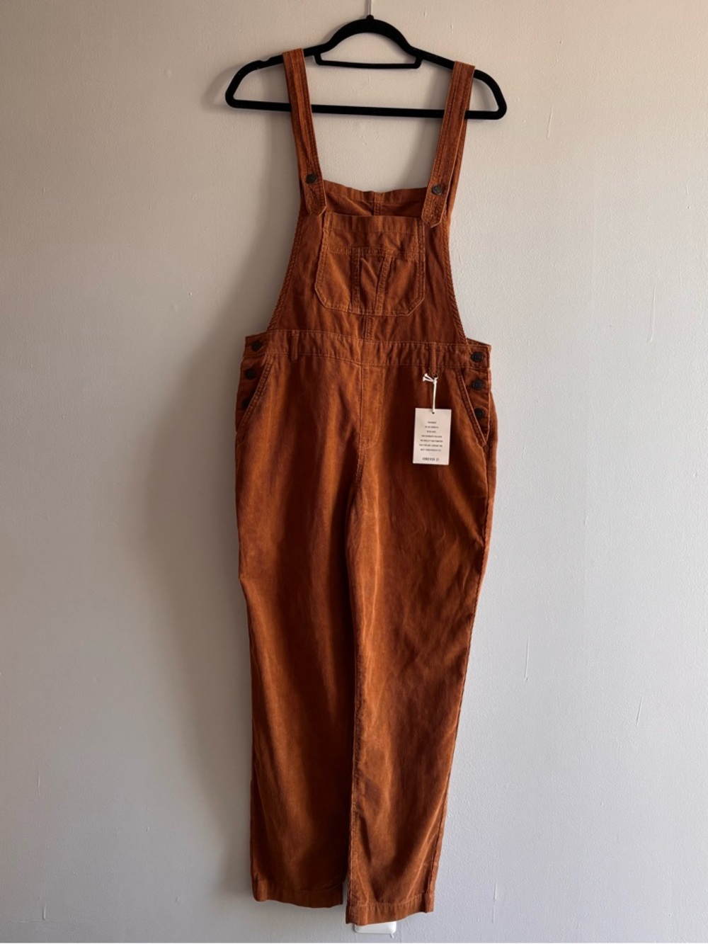 FOREVER 21 CORDUROY STRAIGHT LEG CARGO OVERALLS RUST BROWN WOMEN’S M GRANOLA